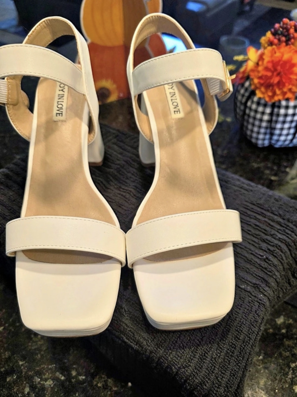 JOY IN LOVE Women's Chunky Block Heel Platform Sandals White